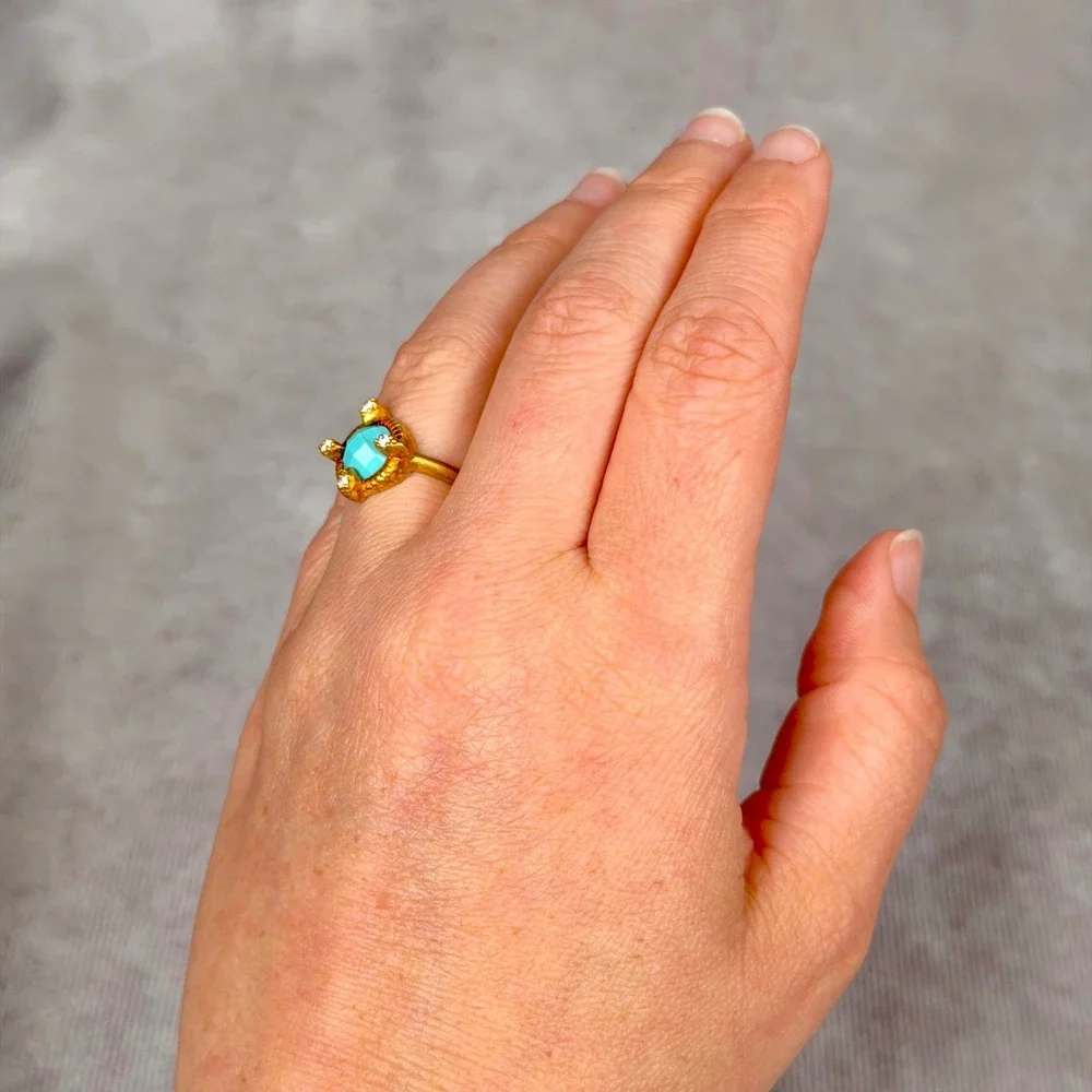 Freida Rothman BOHO Turquoise CZ 14K Gold over Sterling Silver Ring Size 6